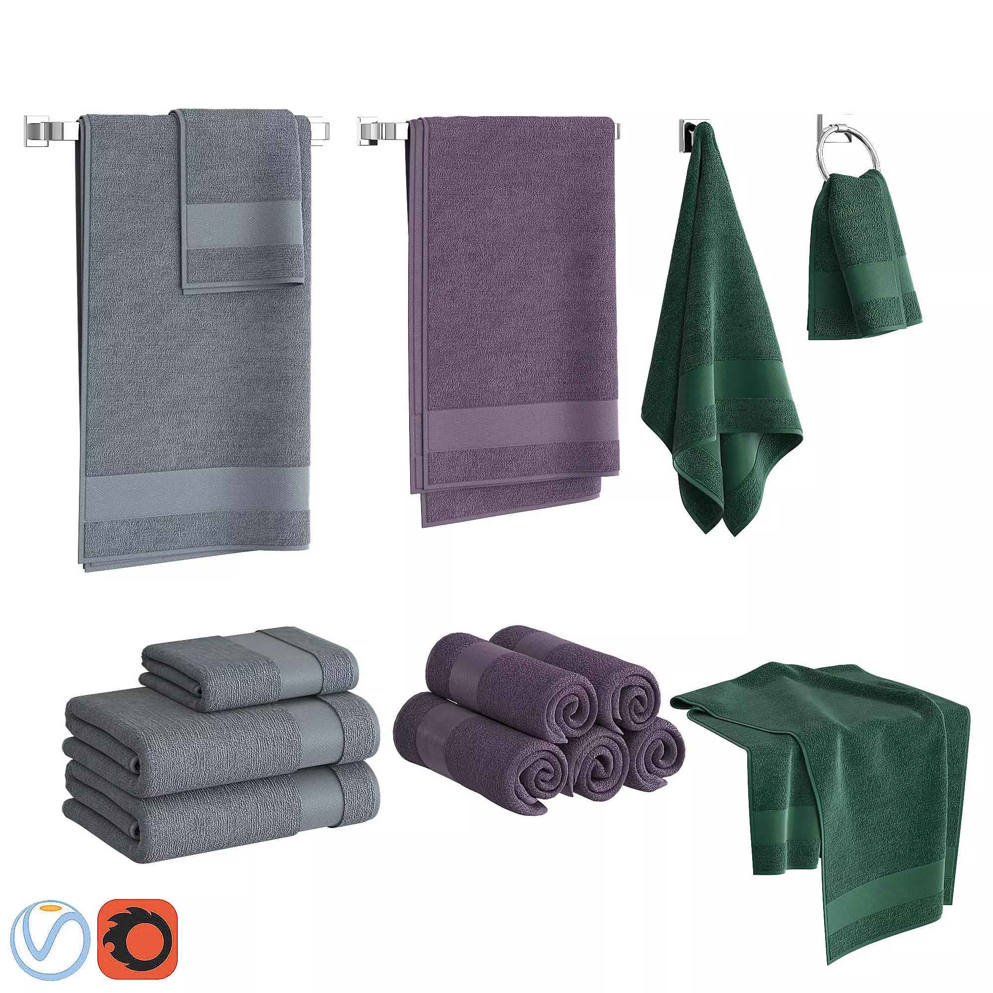 Color Towels Set  3D model_0