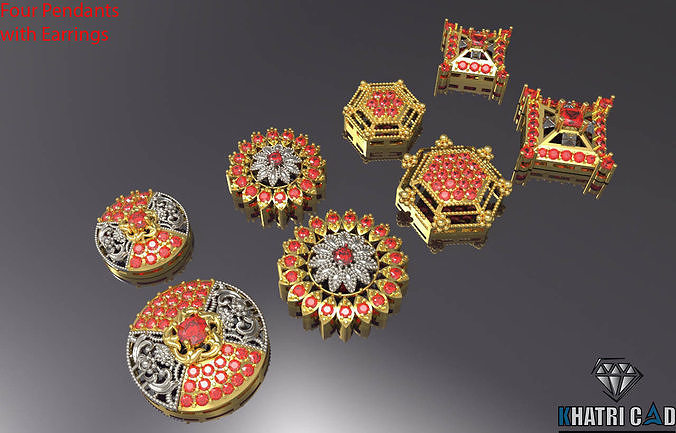 Multi Shaped Pendants with Earrings Total 8 Pieces 3D print model