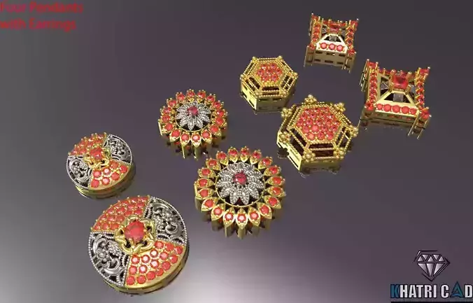 Multi Shaped Pendants with Earrings Total 8 Pieces 3D print model