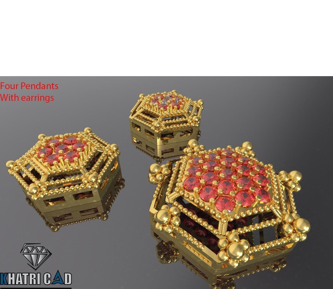 Multi Shaped Pendants with Earrings Total 8 Pieces 3D print model_11