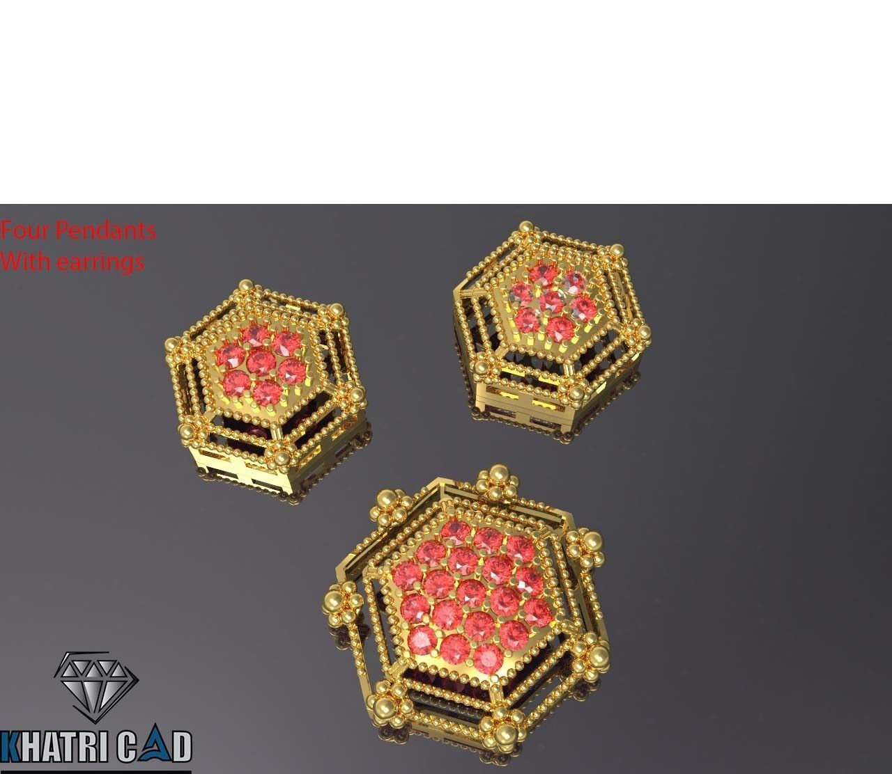 Multi Shaped Pendants with Earrings Total 8 Pieces 3D print model_9