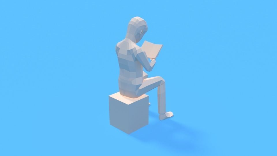 Low Poly Kid Reading a Book Low-poly 3D model_4