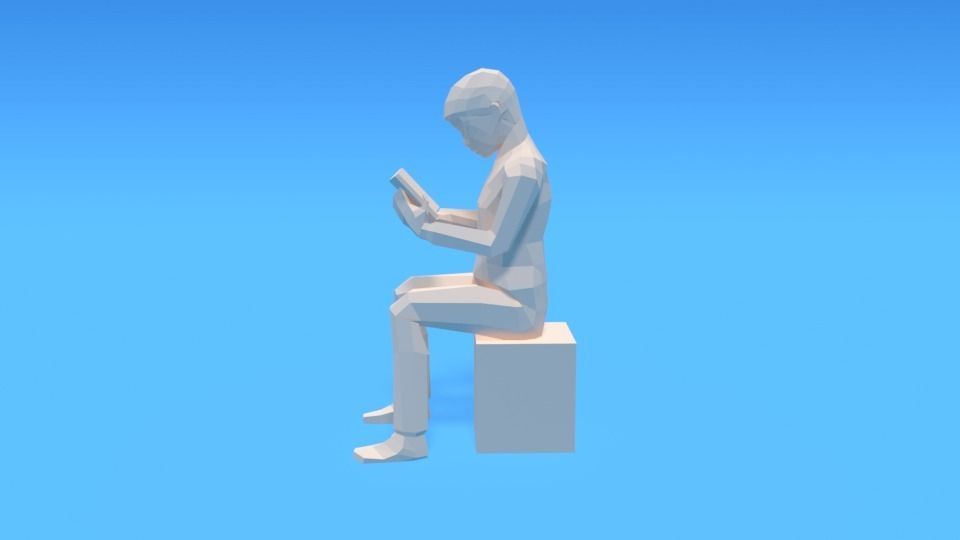 Low Poly Kid Reading a Book Low-poly 3D model_7