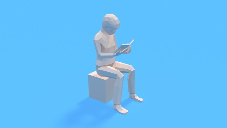 Low Poly Kid Reading a Book Low-poly 3D model_2