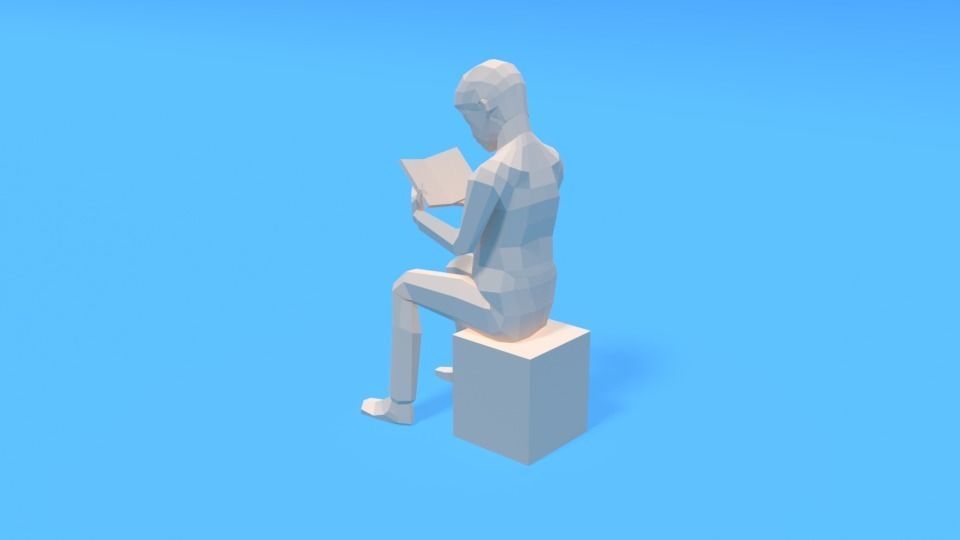 Low Poly Kid Reading a Book Low-poly 3D model_6