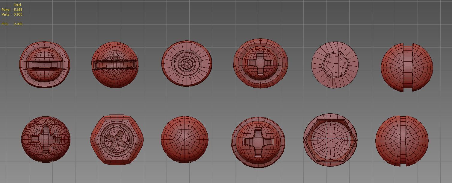 Nails and bolts Low-poly 3D model_4
