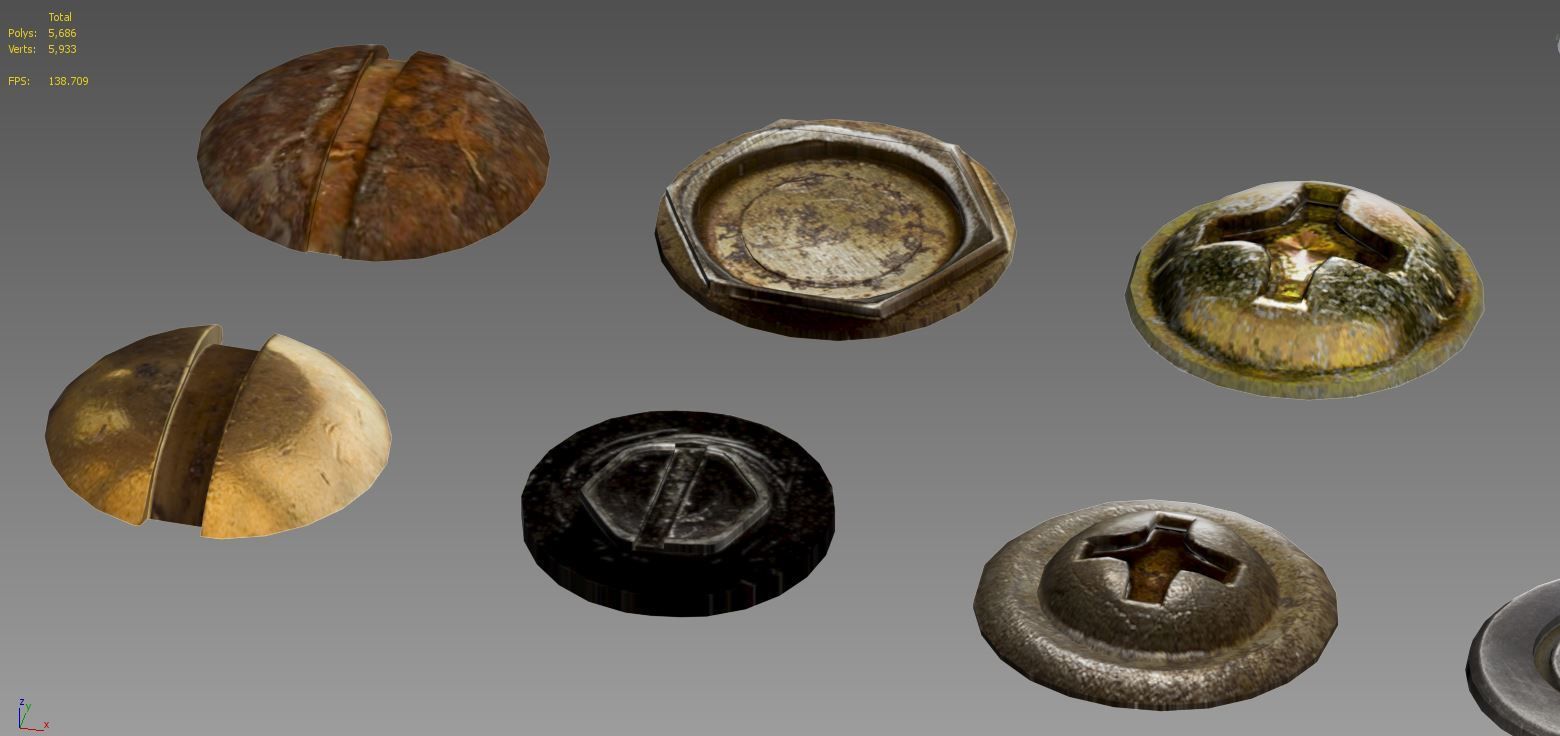 Nails and bolts Low-poly 3D model_1