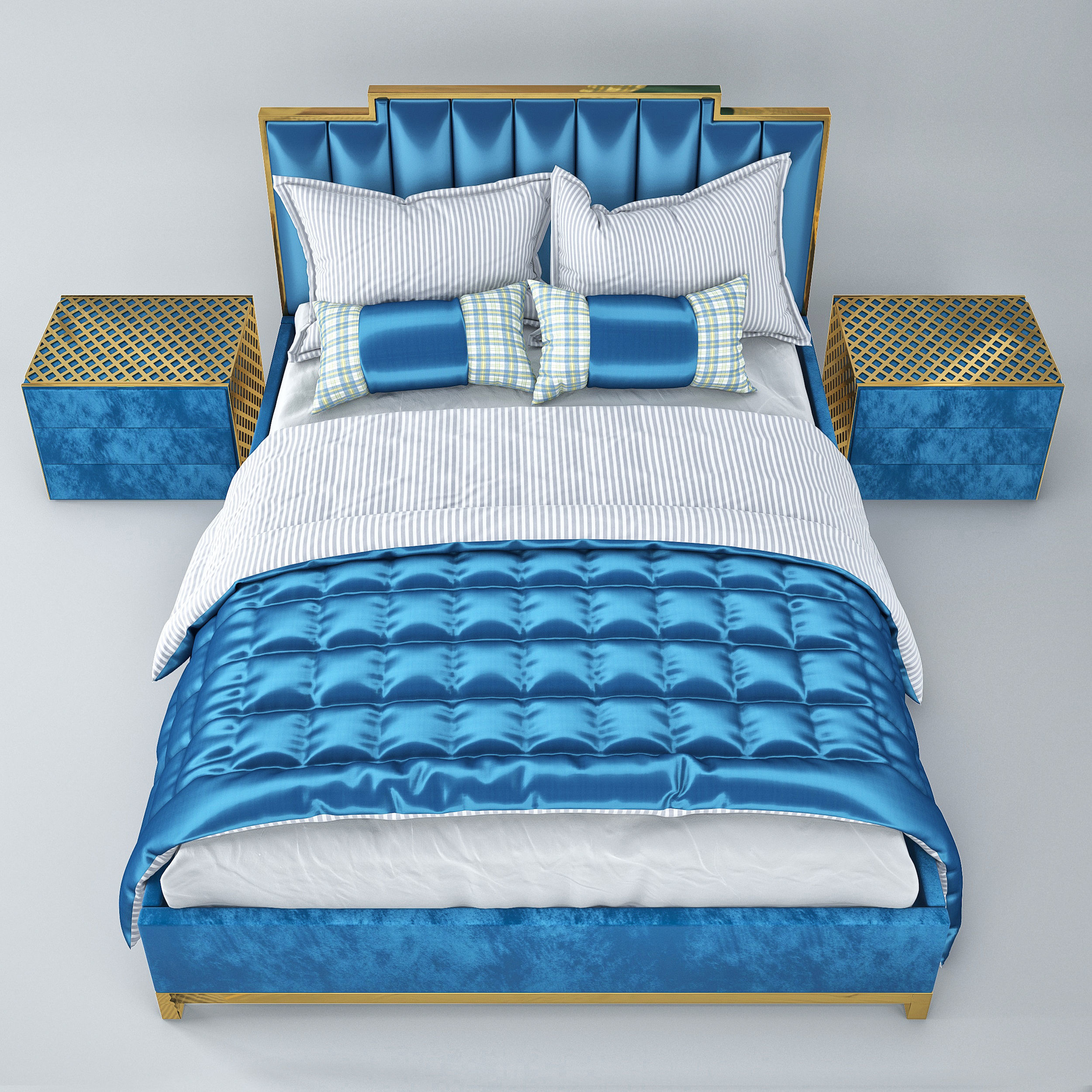 Golden blue bed 3D model_1