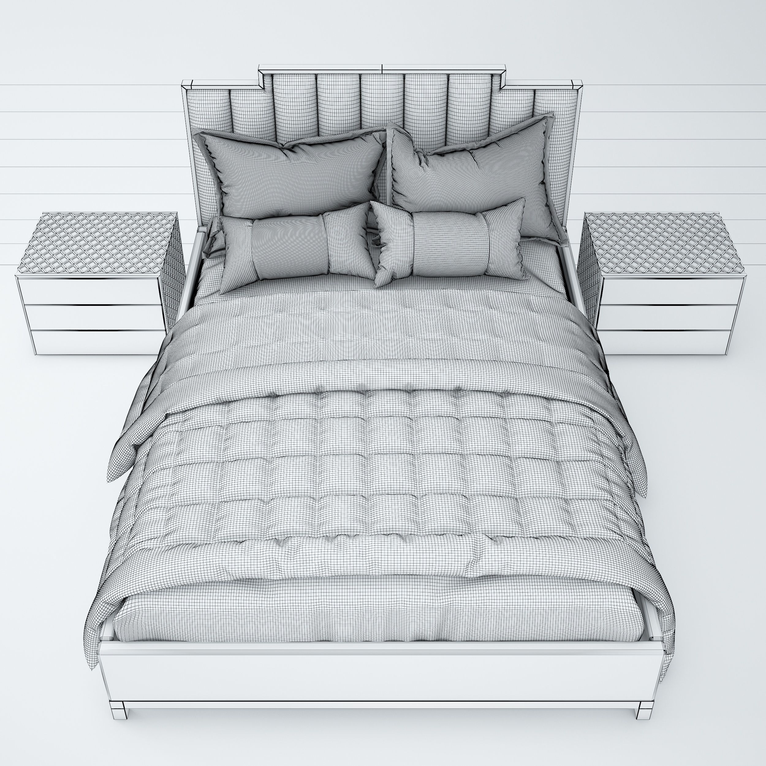 Golden blue bed 3D model_2