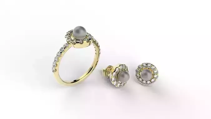 Ring and Earring of Pearls and Brilliants