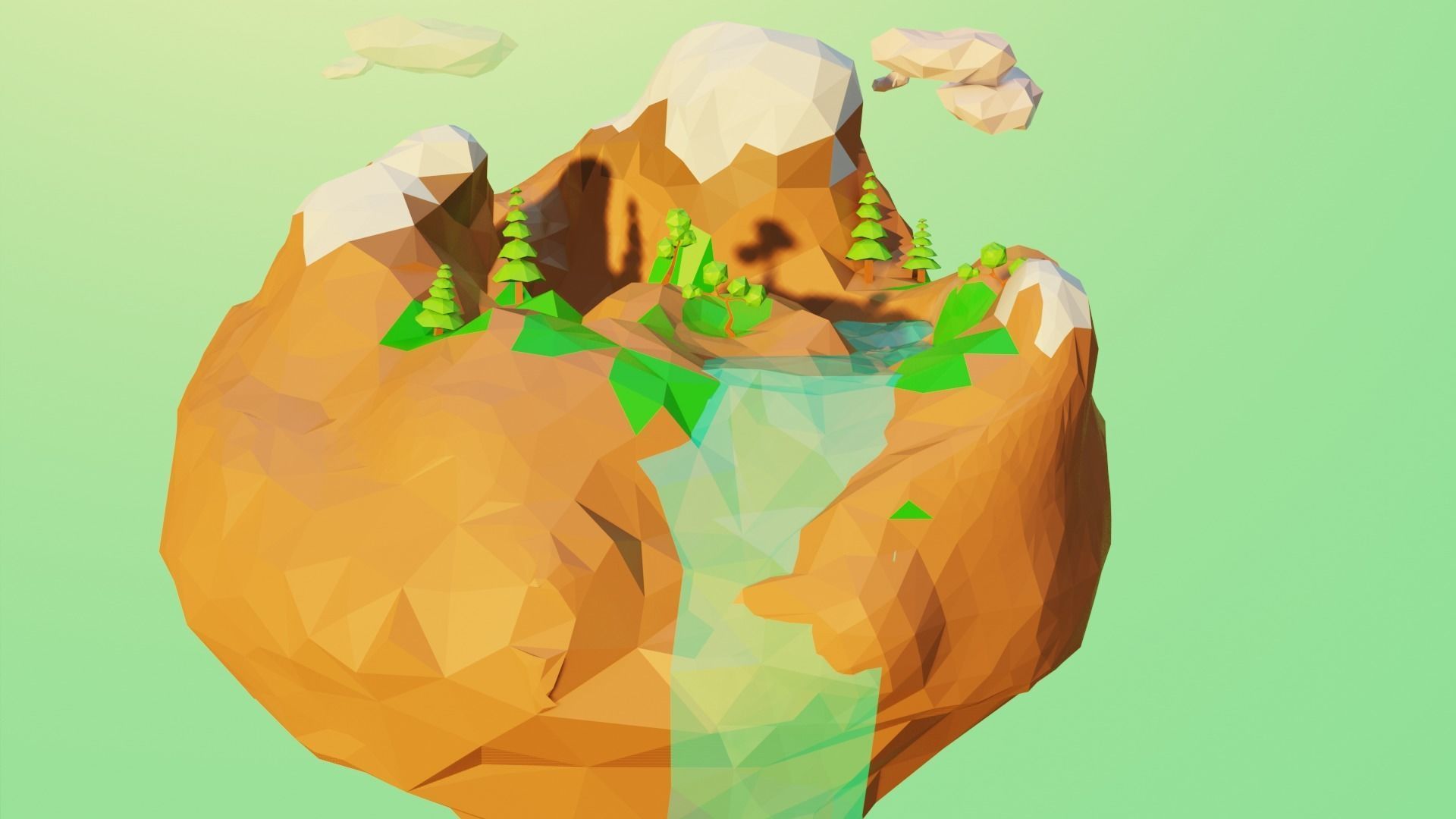 island landscape with trees and river Free 3D model_2