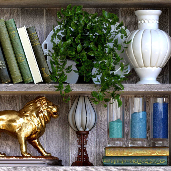 ShelfDecor bookcase with vases and pots 3D model_3