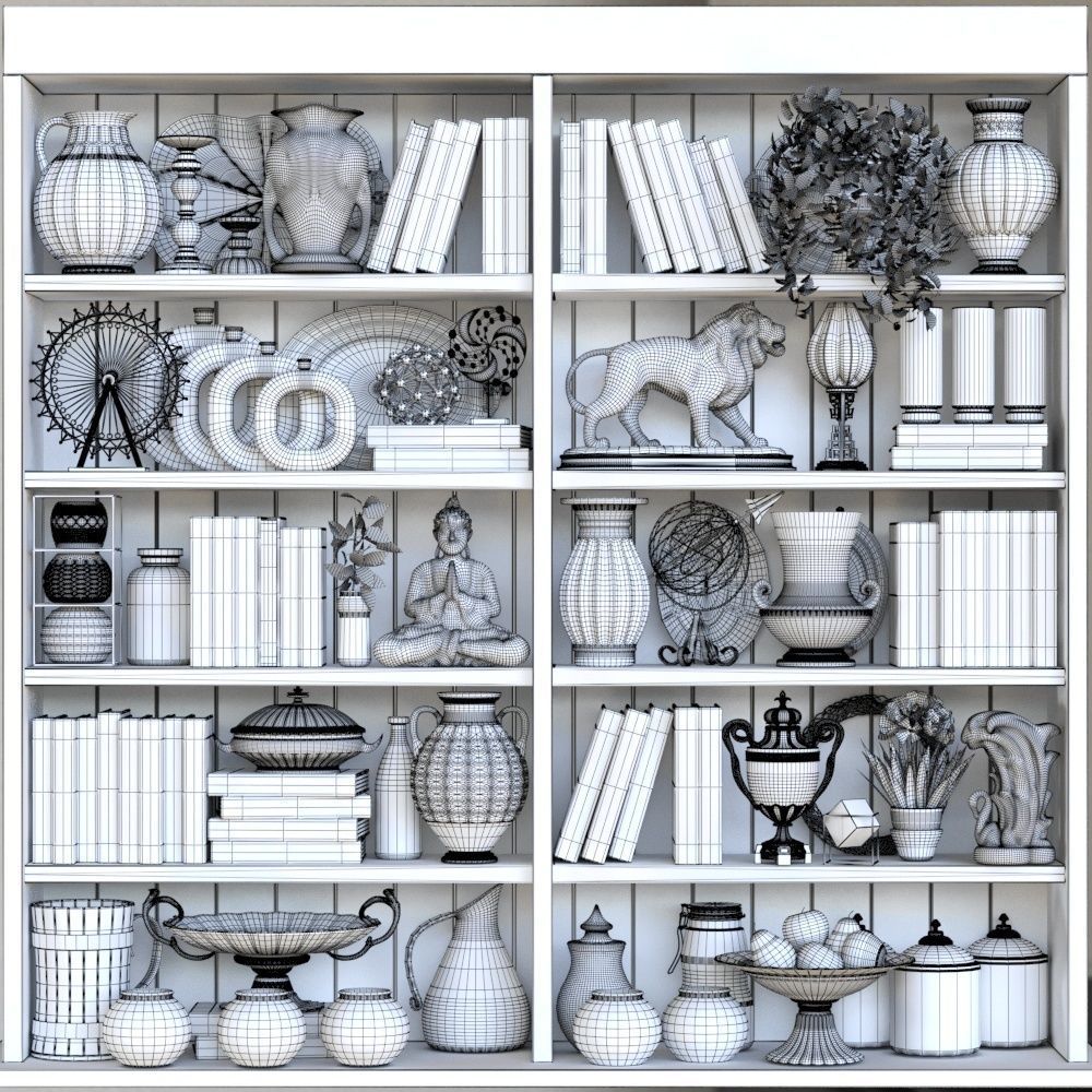 ShelfDecor bookcase with vases and pots 3D model_1