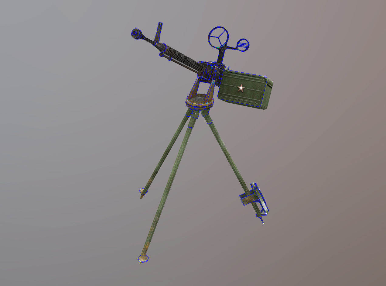 DShKM Soviet heavy machine gun Low-poly 3D model_4