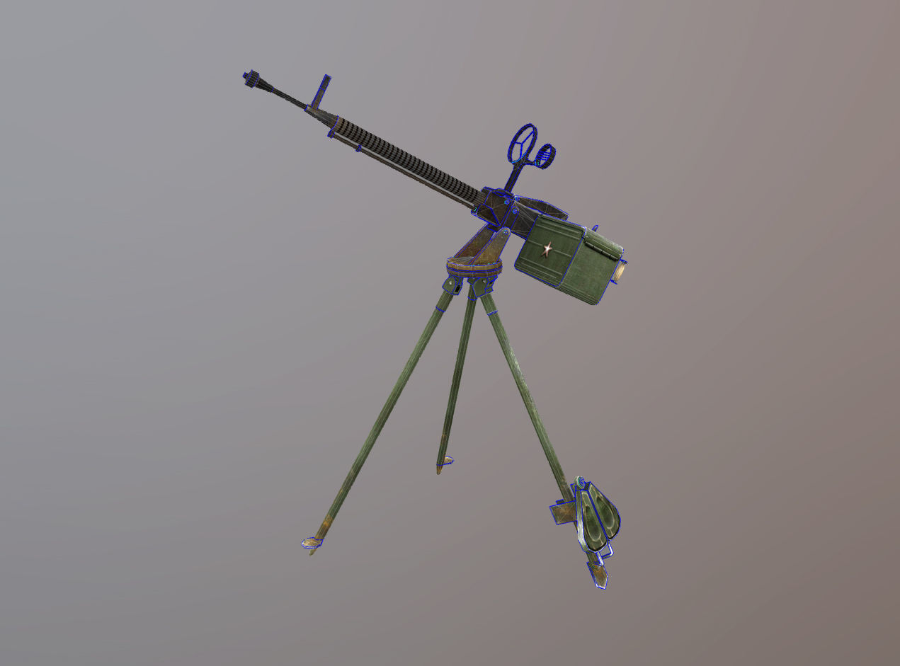 DShKM Soviet heavy machine gun Low-poly 3D model_3