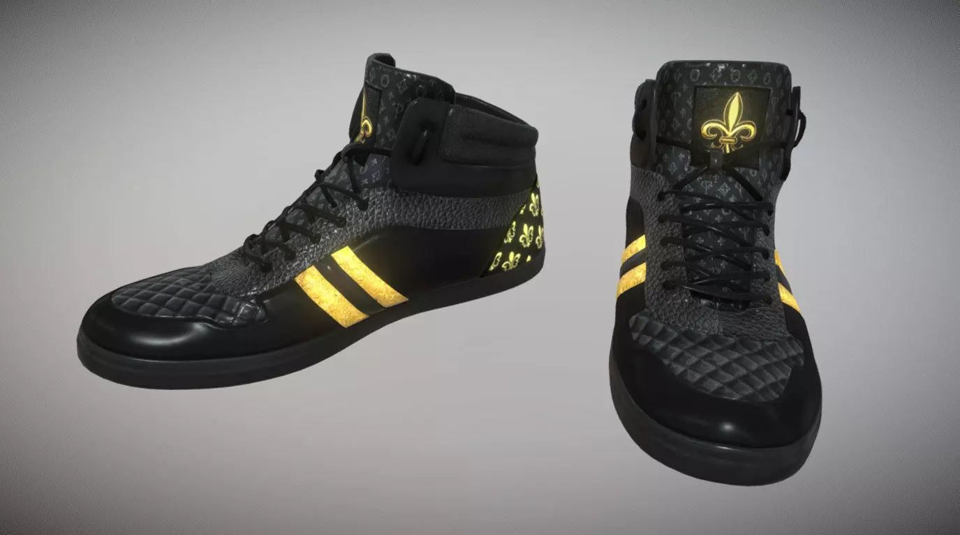 Black Gold Sneakers FleurDeLis Style Free low-poly 3D model_0