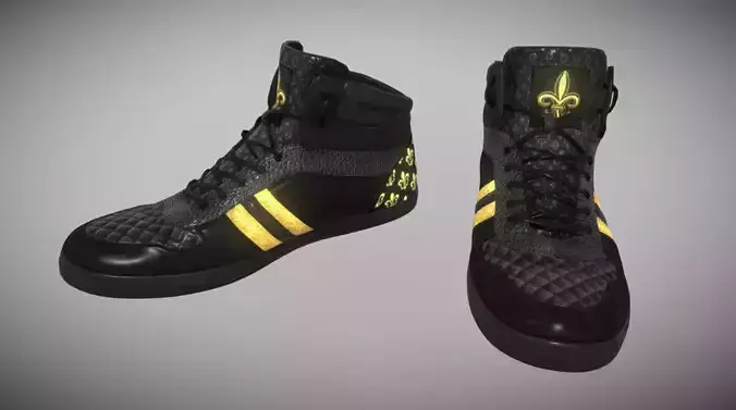 Black  Gold Sneakers FleurDeLis Style Free low-poly 3D model