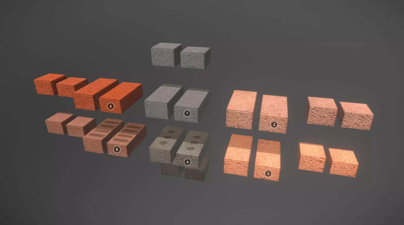Brick modular kit Lowpoly Free 3D model