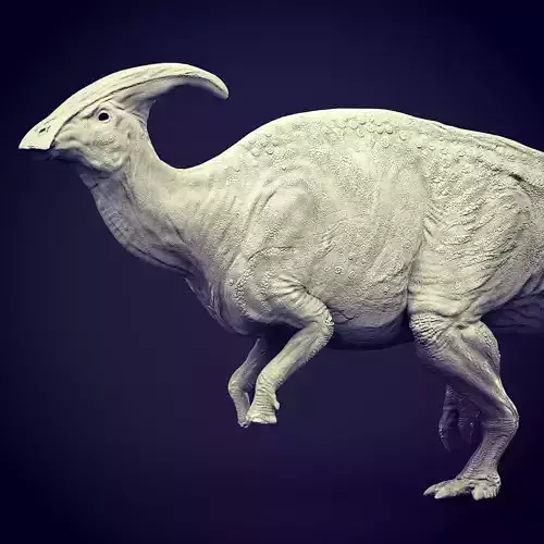 Parasaurolophus dinosaur with long horns Low-poly 3D model