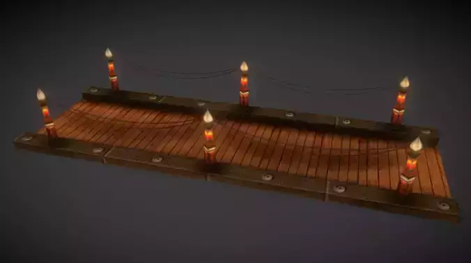Bridge wooden with candles Low-poly 3D model