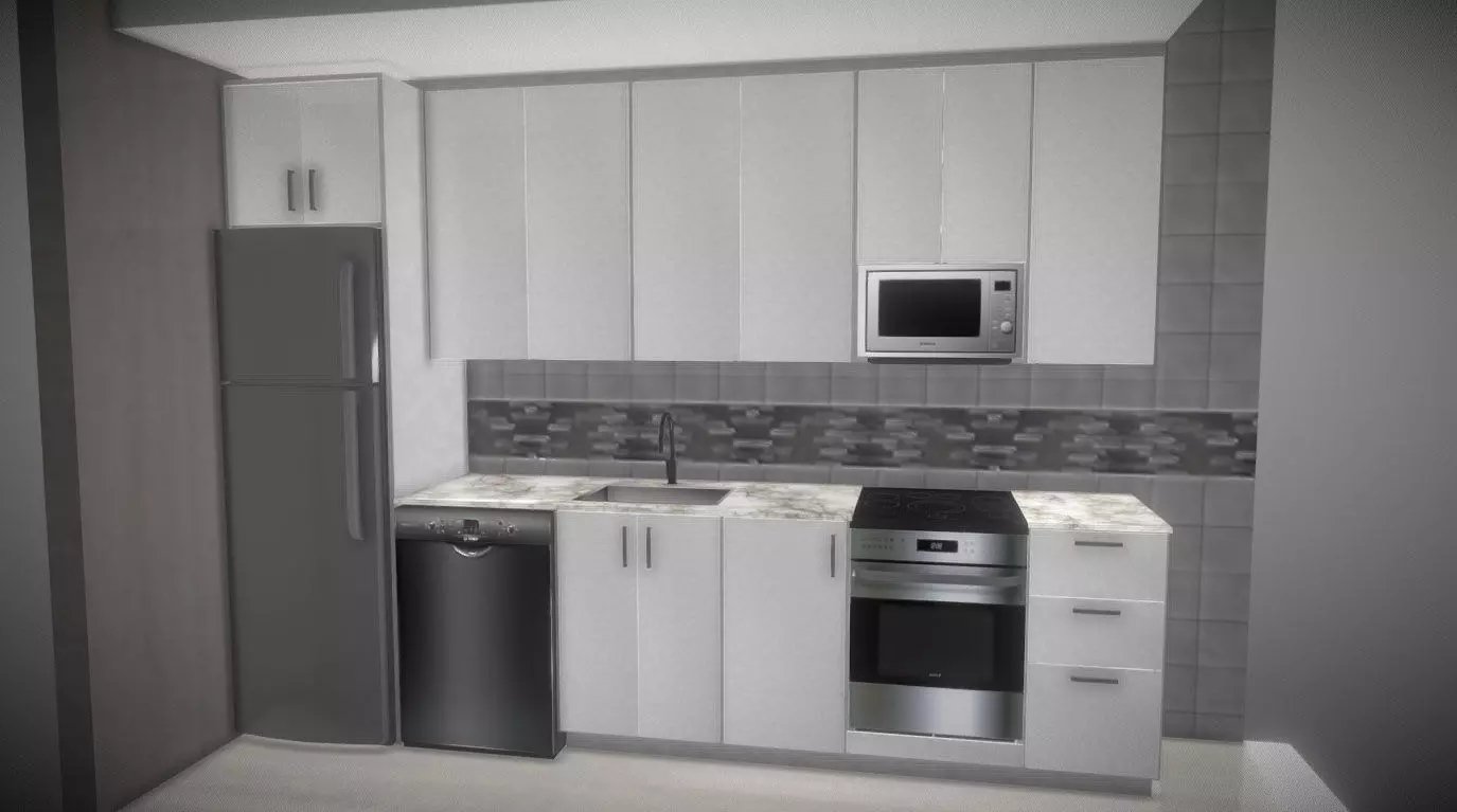 Kitchen low poly with stainless steel appliances Free low-poly 3D model