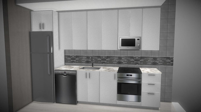 Kitchen low poly with stainless steel appliances Free low-poly 3D model