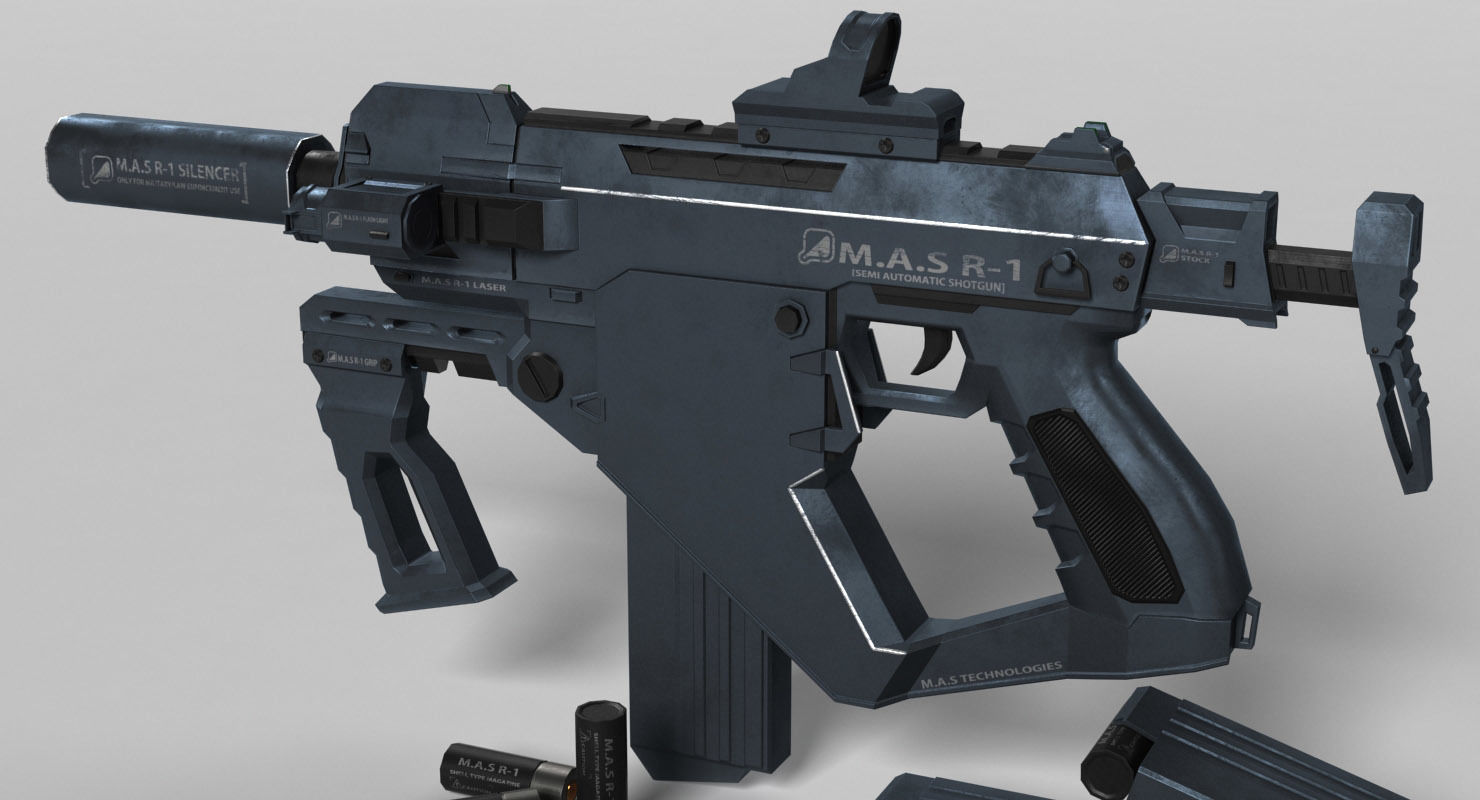 Semi-Automatic Shotgun MAS R1 Low-poly 3D model_5