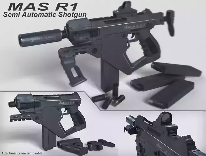 Semi-Automatic Shotgun MAS R1 Low-poly 3D model