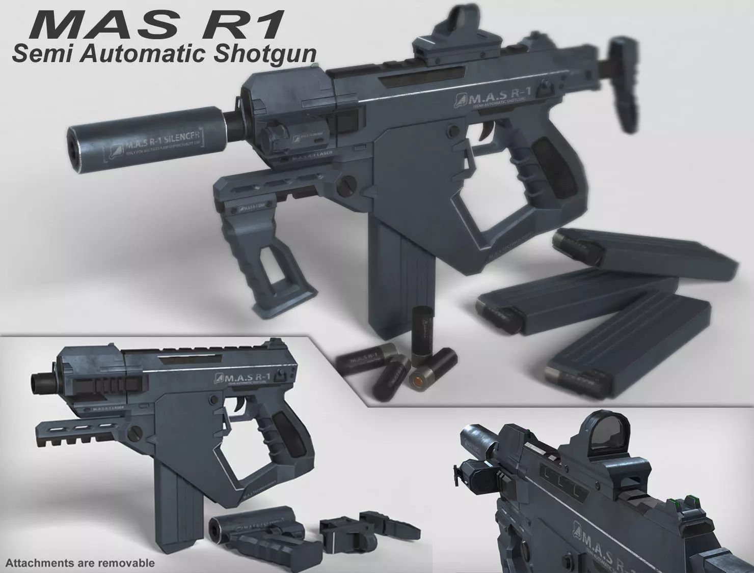 Semi-Automatic Shotgun MAS R1 Low-poly 3D model_0