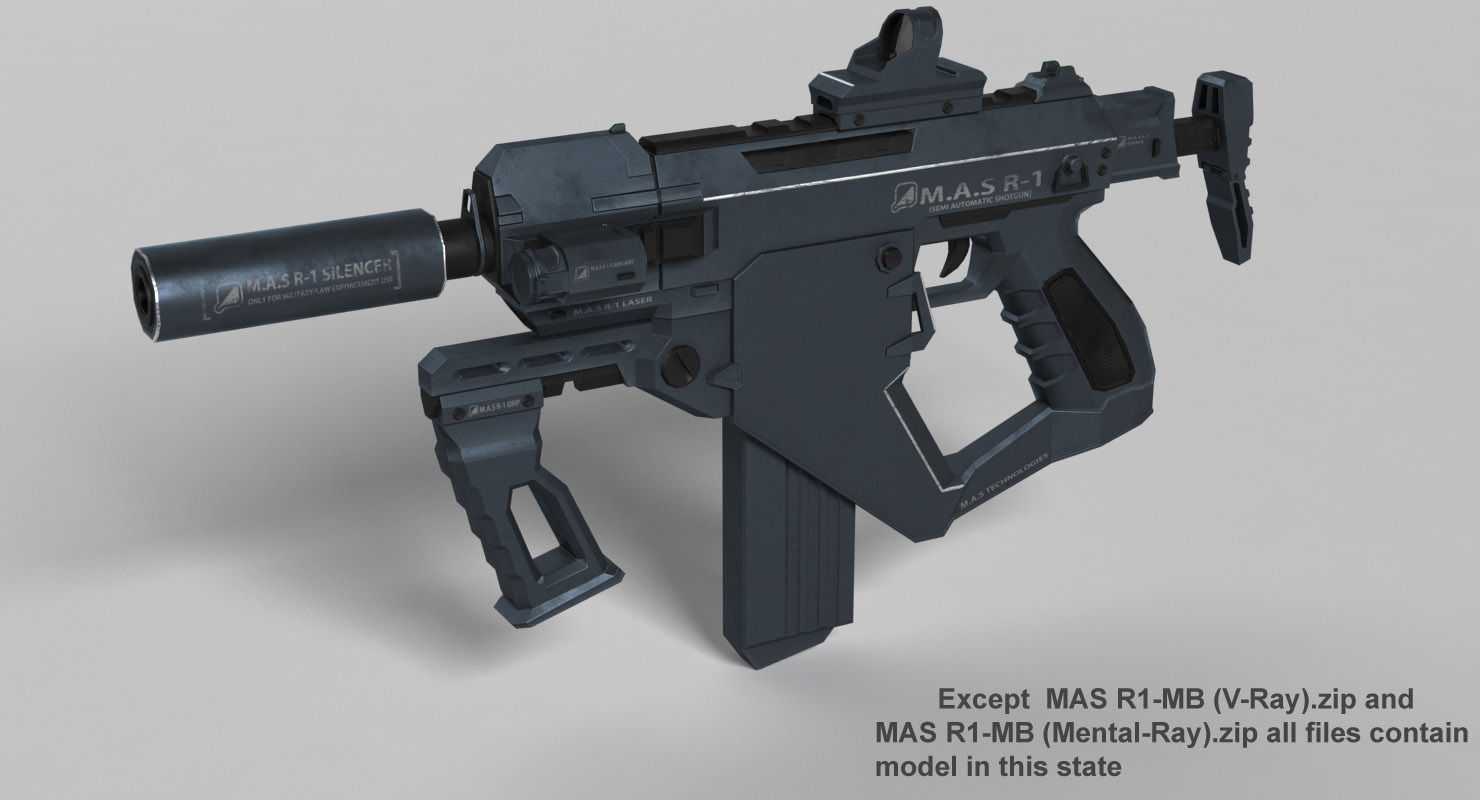 Semi-Automatic Shotgun MAS R1 Low-poly 3D model_4