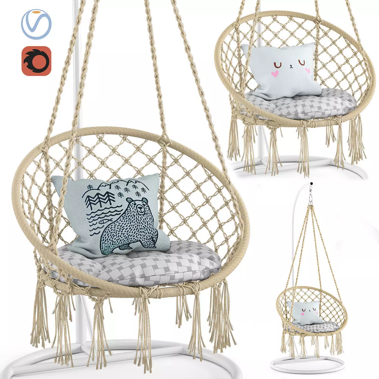 Ohuhu Hanging Hammock Swing Chair 3D model_0