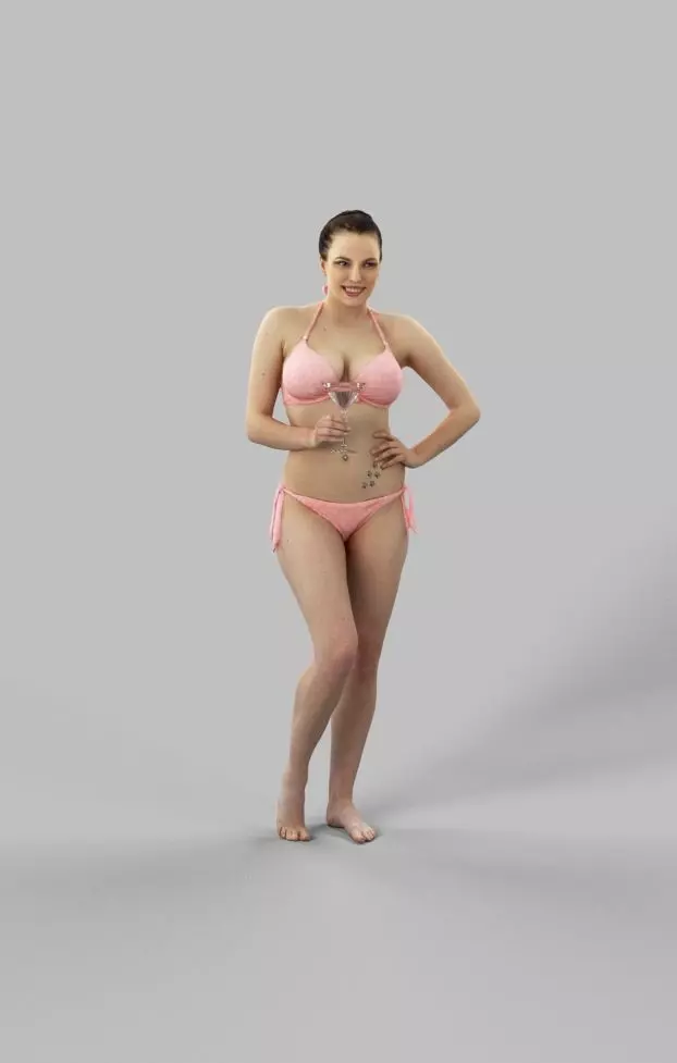 Dream A Bikini Woman Standing Holding A Martini Low-poly 3D model_0