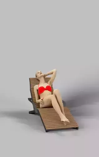 Beauty A Caucasian Female Lying On A Lounger In Her Red Bikini Low-poly 3D model