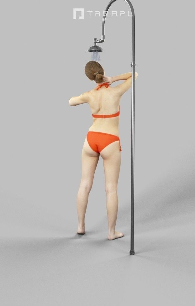 Aspiration Lady In Red Bikini Taking A Refreshing Shower Low-poly 3D model_4