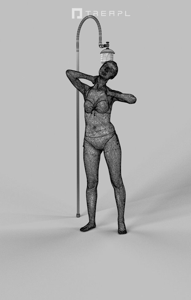 Aspiration Lady In Red Bikini Taking A Refreshing Shower Low-poly 3D model_7