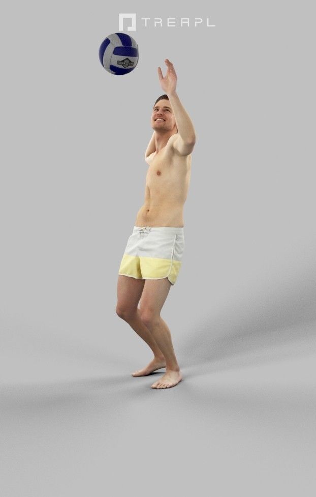 Virtue A Caucasian Male Playing A Game Of Beach Volleyball Low-poly 3D model_6