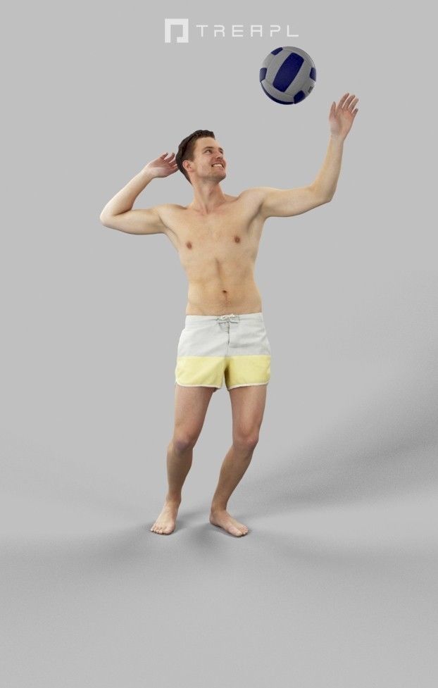 Virtue A Caucasian Male Playing A Game Of Beach Volleyball Low-poly 3D model_1