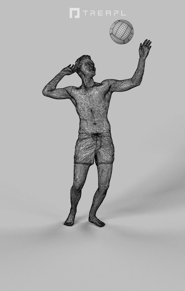 Virtue A Caucasian Male Playing A Game Of Beach Volleyball Low-poly 3D model_7
