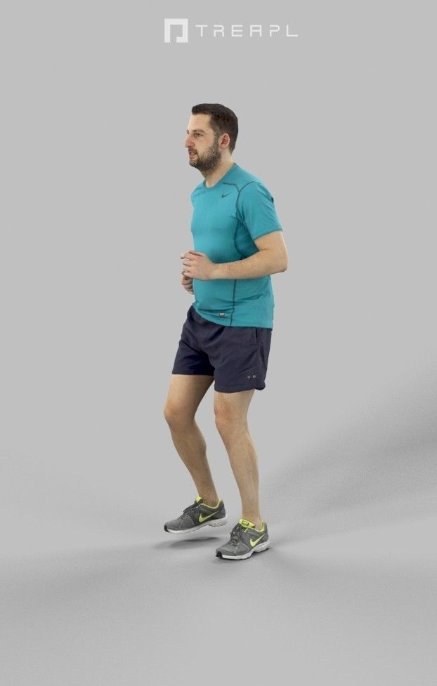 Portrait Sportswear Casual Man in Shorts Running Jogging Low-poly 3D model_6