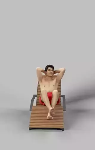 Prime A Beach Man Lying On A Lounger In His Red Shorts Low-poly 3D model