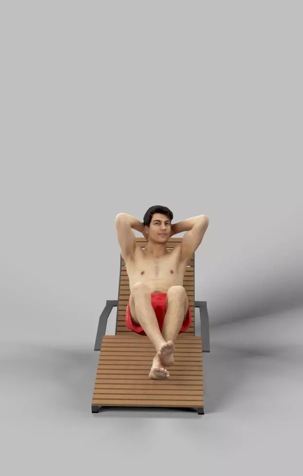 Prime A Beach Man Lying On A Lounger In His Red Shorts Low-poly 3D model_0