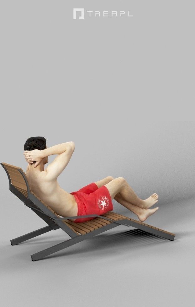 Prime A Beach Man Lying On A Lounger In His Red Shorts Low-poly 3D model_3