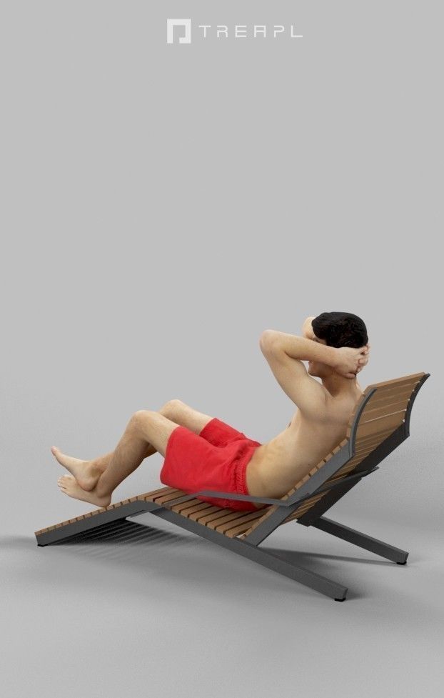 Prime A Beach Man Lying On A Lounger In His Red Shorts Low-poly 3D model_5