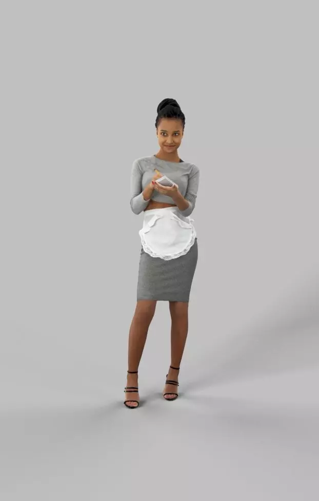 3d Model Of A Black African Waitress Woman Noting Down An Order Low-poly 3D model_0