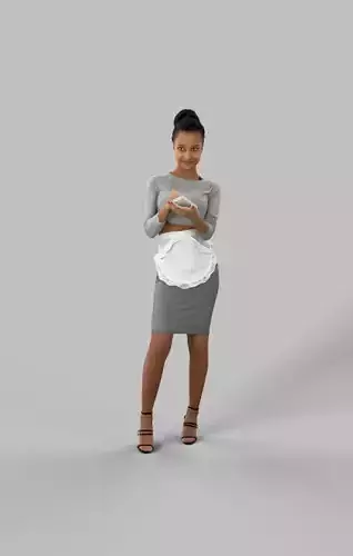 3d Model Of A Black African Waitress Woman Noting Down An Order Low-poly 3D model