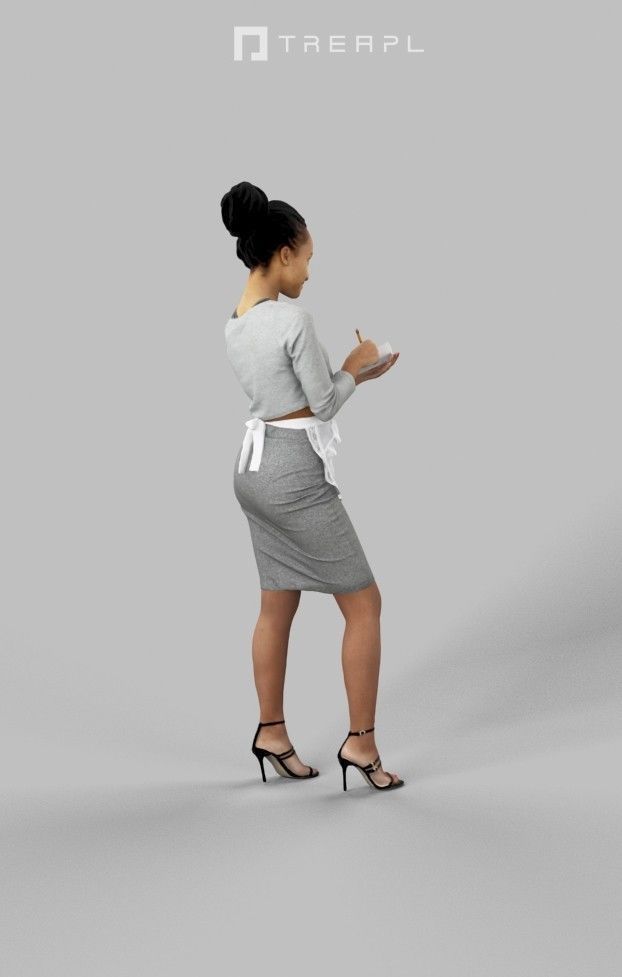 3d Model Of A Black African Waitress Woman Noting Down An Order Low-poly 3D model_3