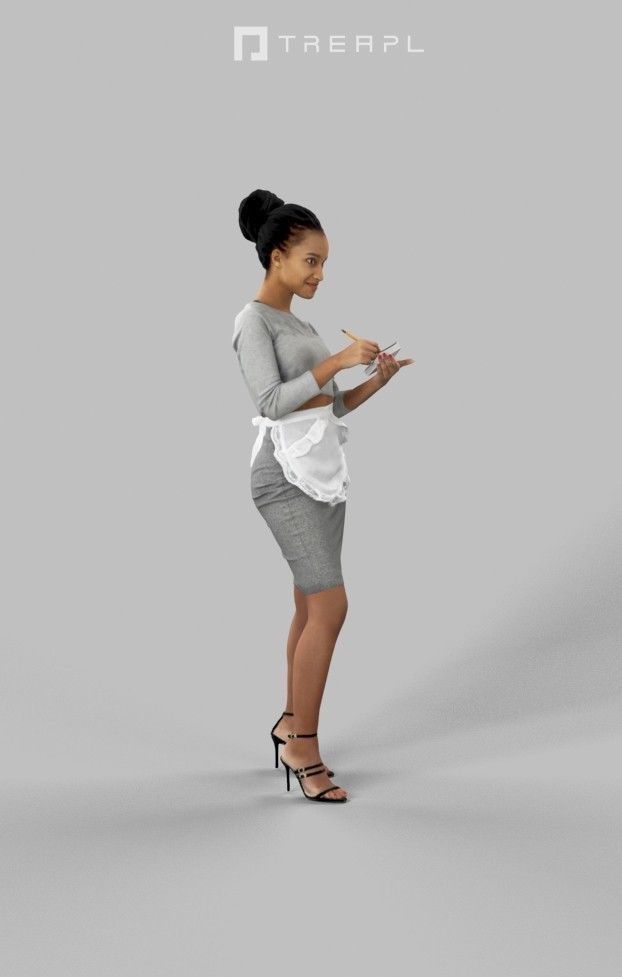 3d Model Of A Black African Waitress Woman Noting Down An Order Low-poly 3D model_2