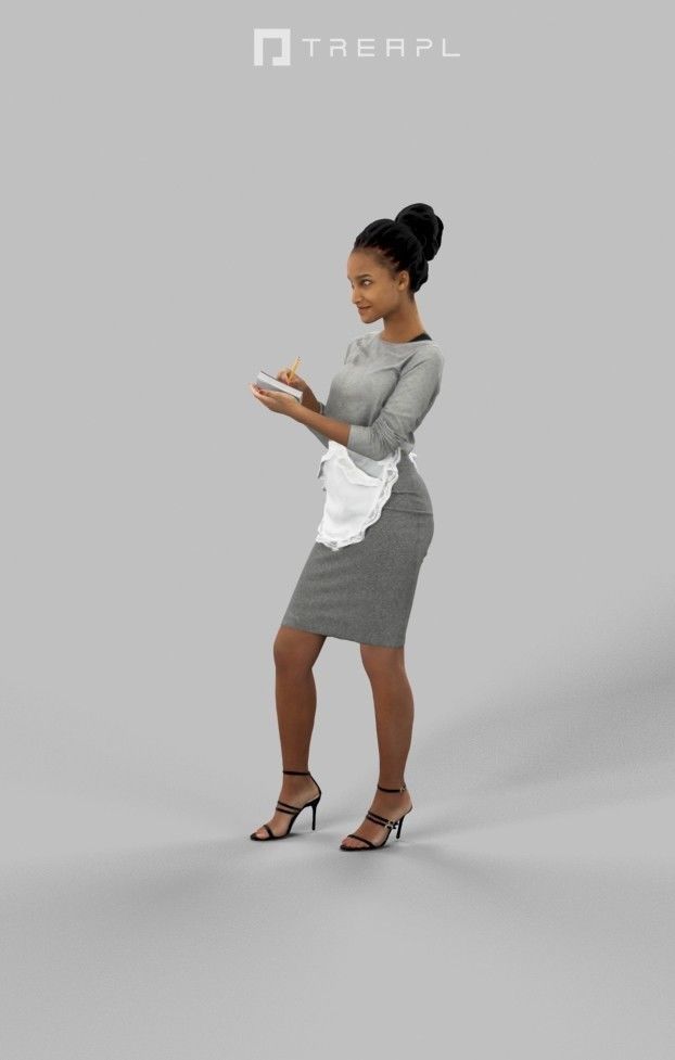 3d Model Of A Black African Waitress Woman Noting Down An Order Low-poly 3D model_6