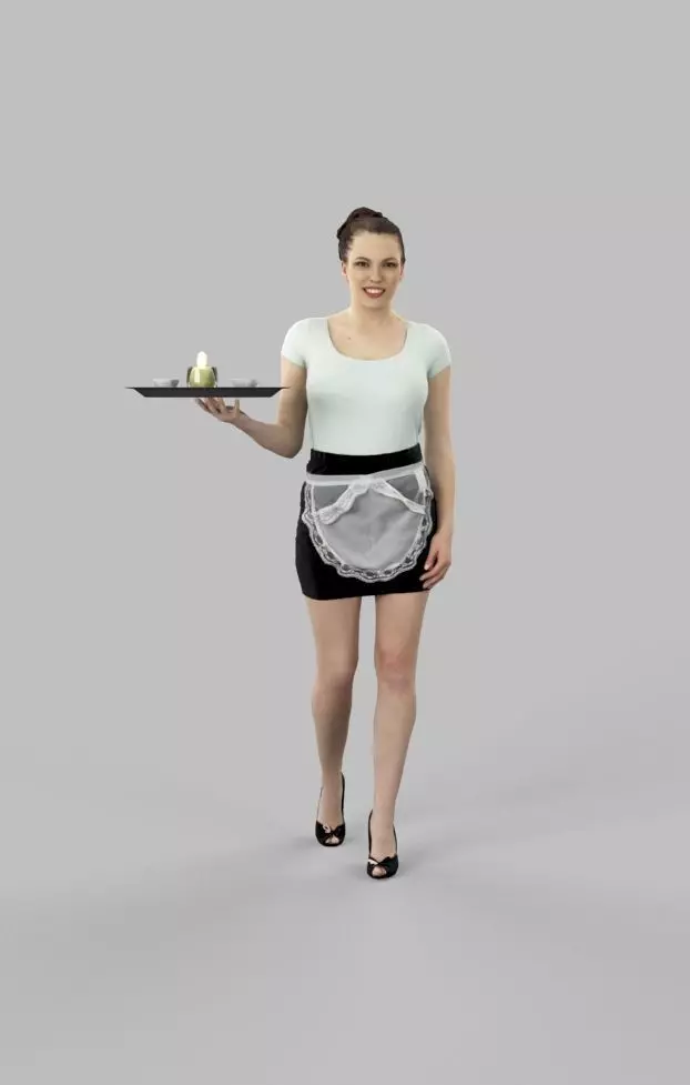 Dream A Caucasian Female Waitress Walking Holding A Tray Low-poly 3D model_0