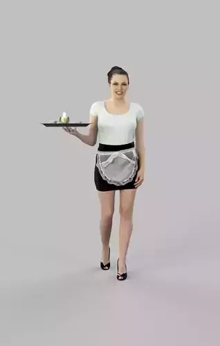 Dream A Caucasian Female Waitress Walking Holding A Tray Low-poly 3D model